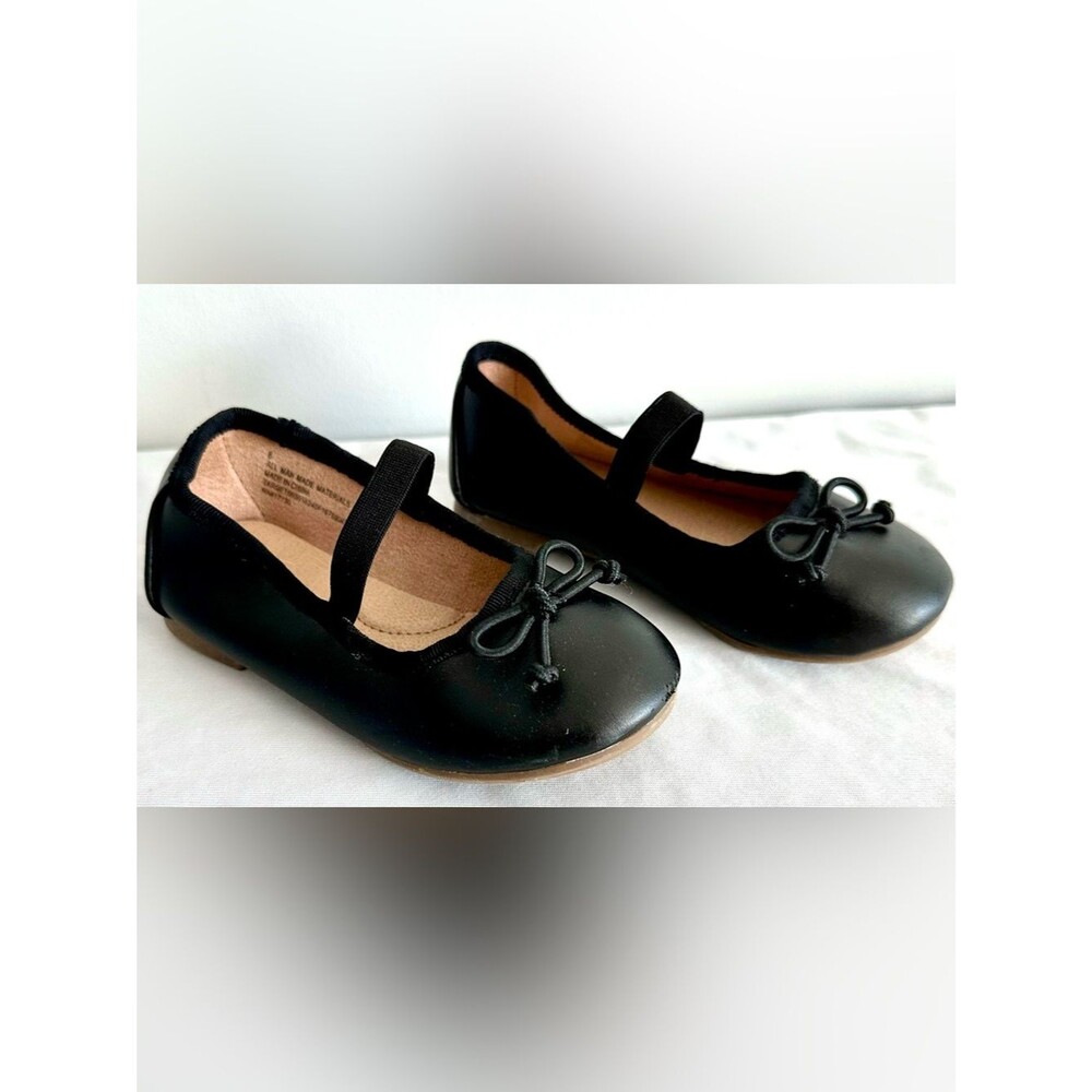 Cat & Jack Girls Size 8 Black Mary Jane Ballet Flats – Bow Detail Dress Shoes